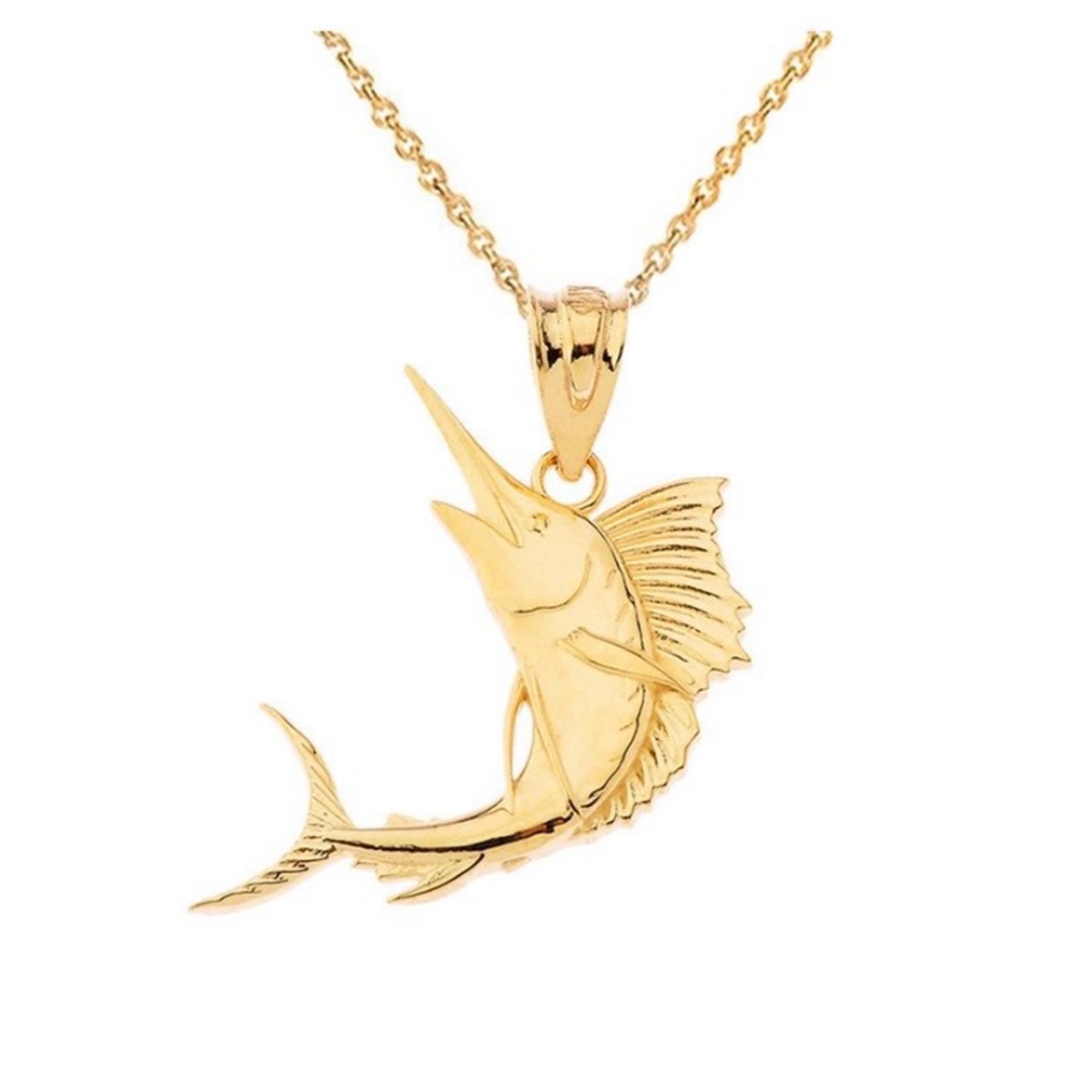 14k Swordfish/Marlin Pendant and Necklace